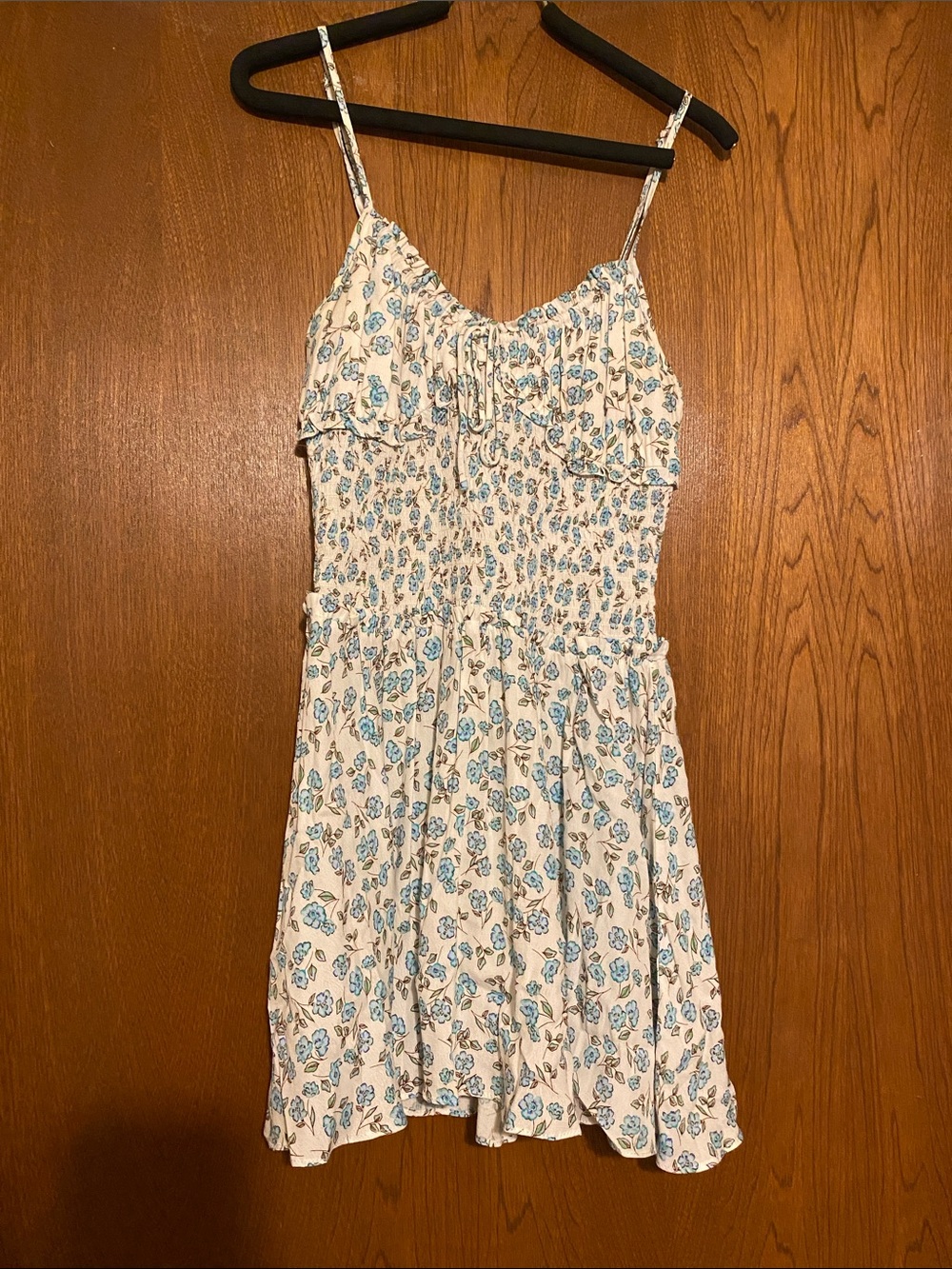 Blue Floral Smocked Sundress with Spaghetti Straps